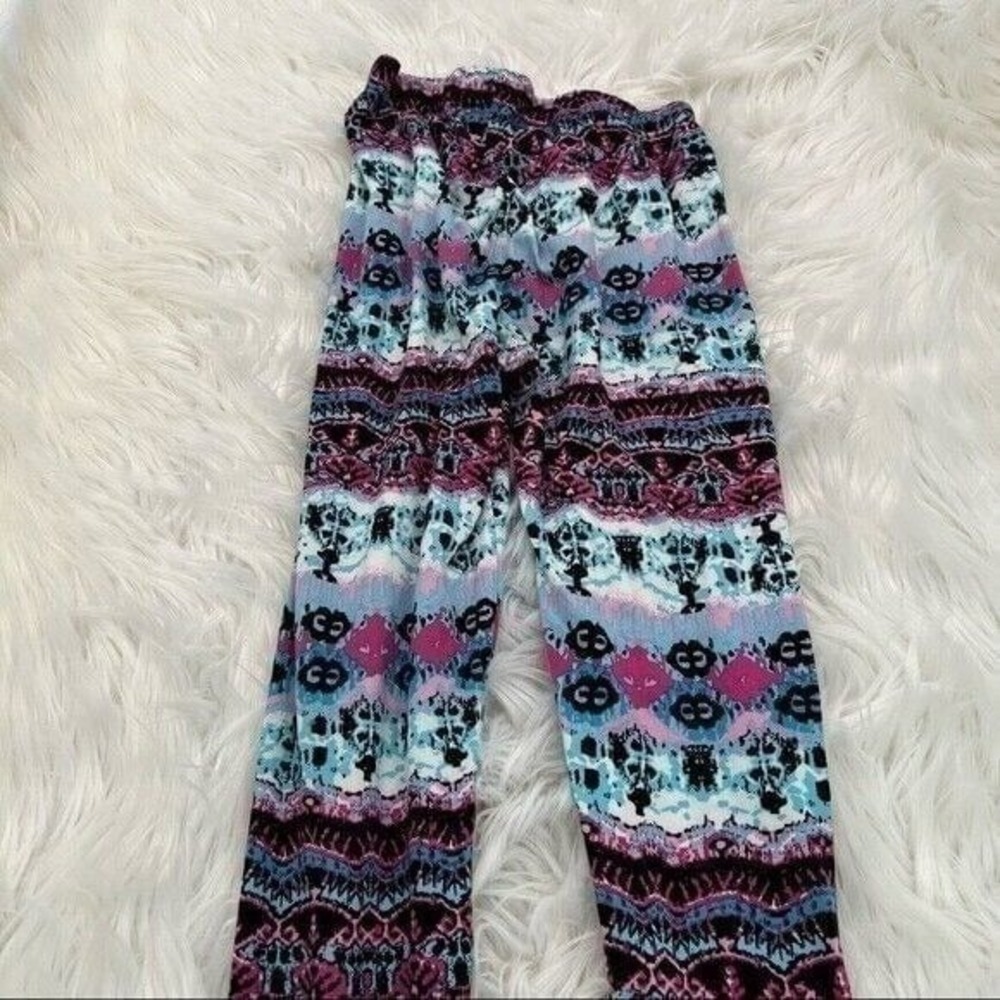 Shosho Women's Juniors One Size Leggings Black Pink Blue White Geometric Stretch - Picture 10 of 10